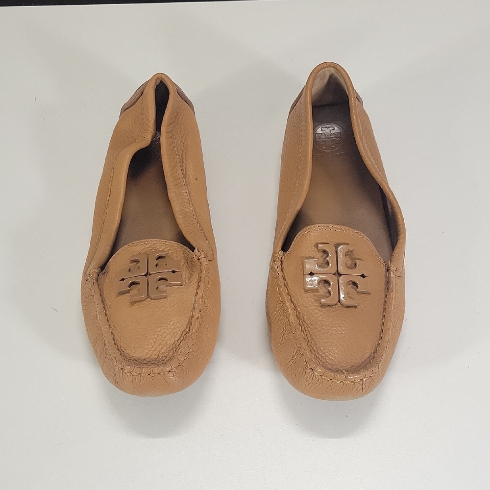 Tory Burch Tan Leather Logo Moccasin Flats Sz 8